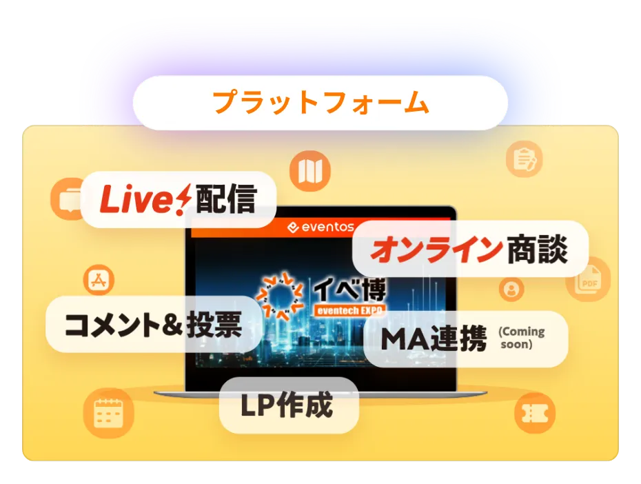 プラットフォーム、Live配信、コメント&投票、LP作成、MA連携、オンライン商談